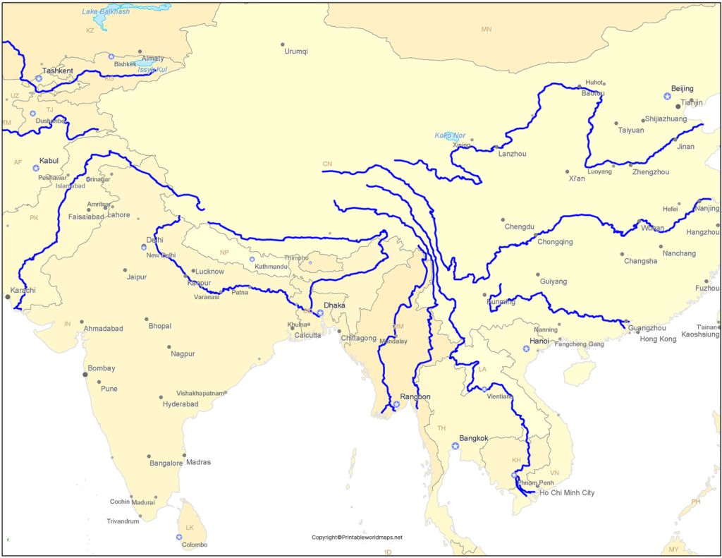 Printable Asia Rivers Map | Map of Asia Rivers 4 ASIA river map