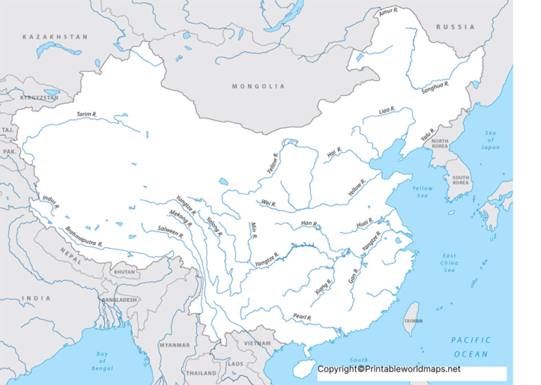 Map Of Major Rivers In Asia Printable Asia Rivers Map | Map of Asia Rivers - Printable World Maps