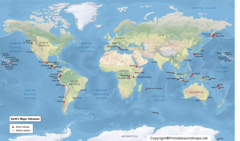 Map of Active Volcanoes in the World | Active Volcanoes Map - Printable ...