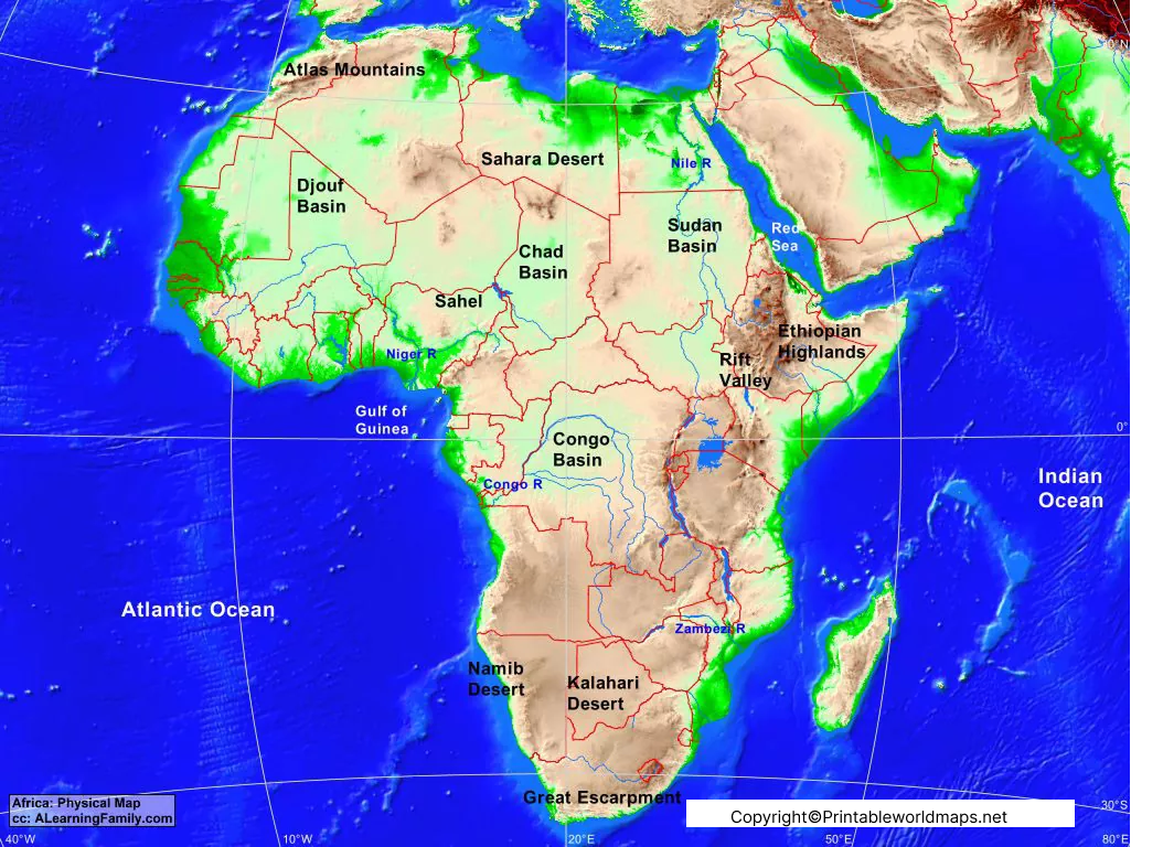 Printable Africa Mountains Map ⛰️ Map of Africa Mountains 3 Africa Map with Mountains