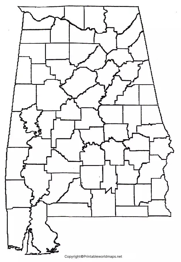 Printable Blank Map of Alabama- Outline, Transparent, PNG Map 5 Alabama Map for Practice Worksheet