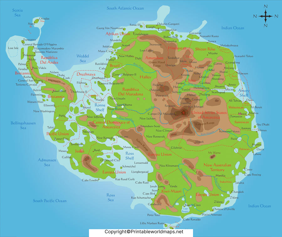 Printable Antarctica Physical Map | Map of Antarctica Physical 2 Antarctica Map Physical