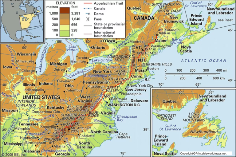Appalachian Mountains on World Map