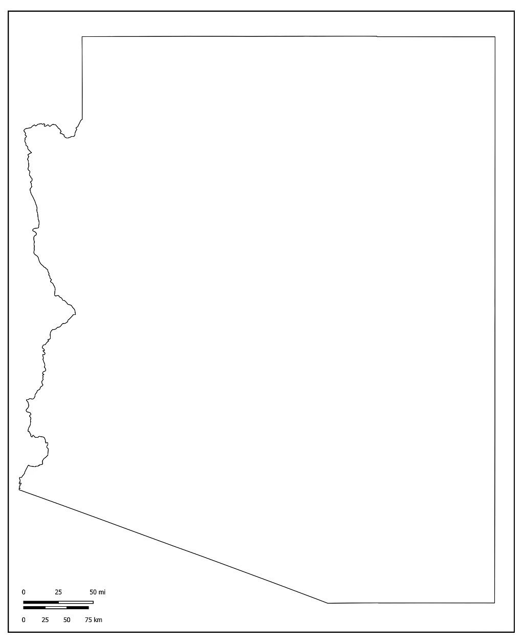 Arizona Outline Map – Blank Map of Arizona [PDF] - Printable World Maps