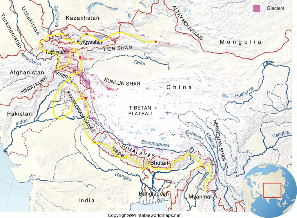 Asia Mountains Map
