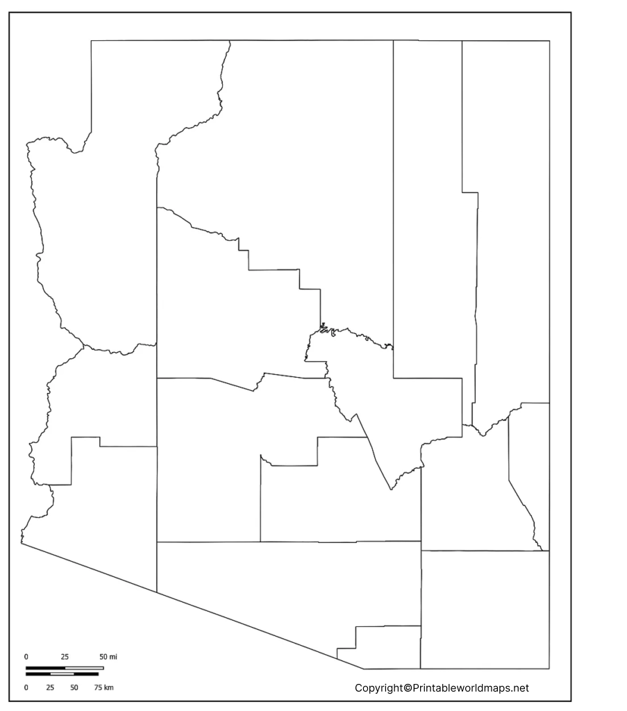 Blank Arizona Map with Counties 2
