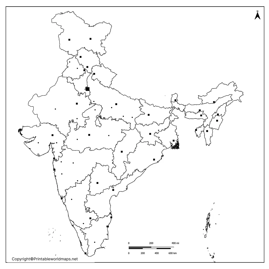 Blank India Cities Map