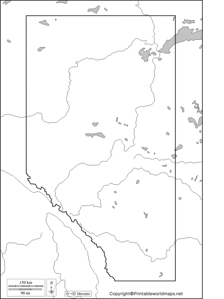 Printable Blank Map of Alberta – Outline, Transparent Map 4 Blank Map of Alberta for Practice Worksheet