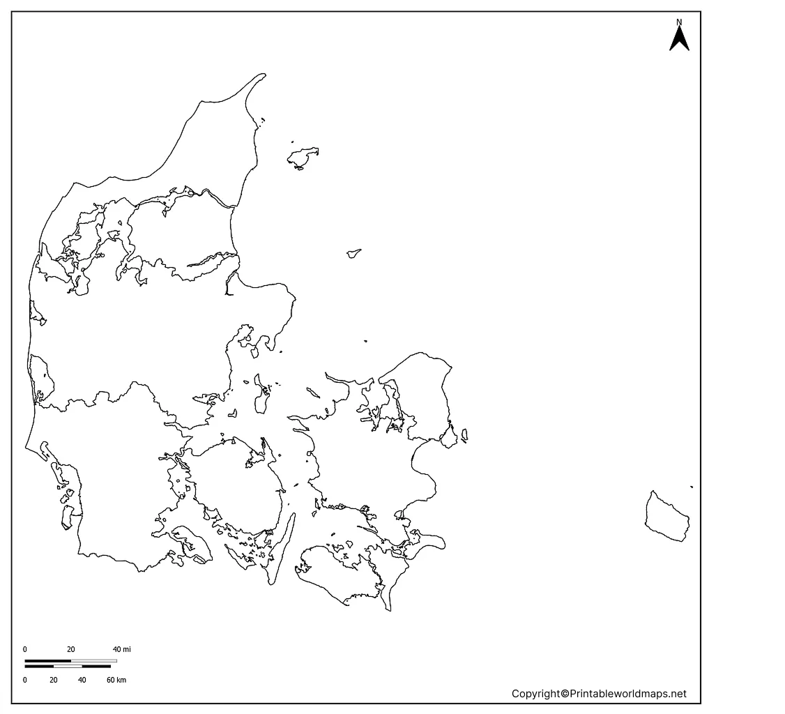 Blank Map of Denmark with Regions