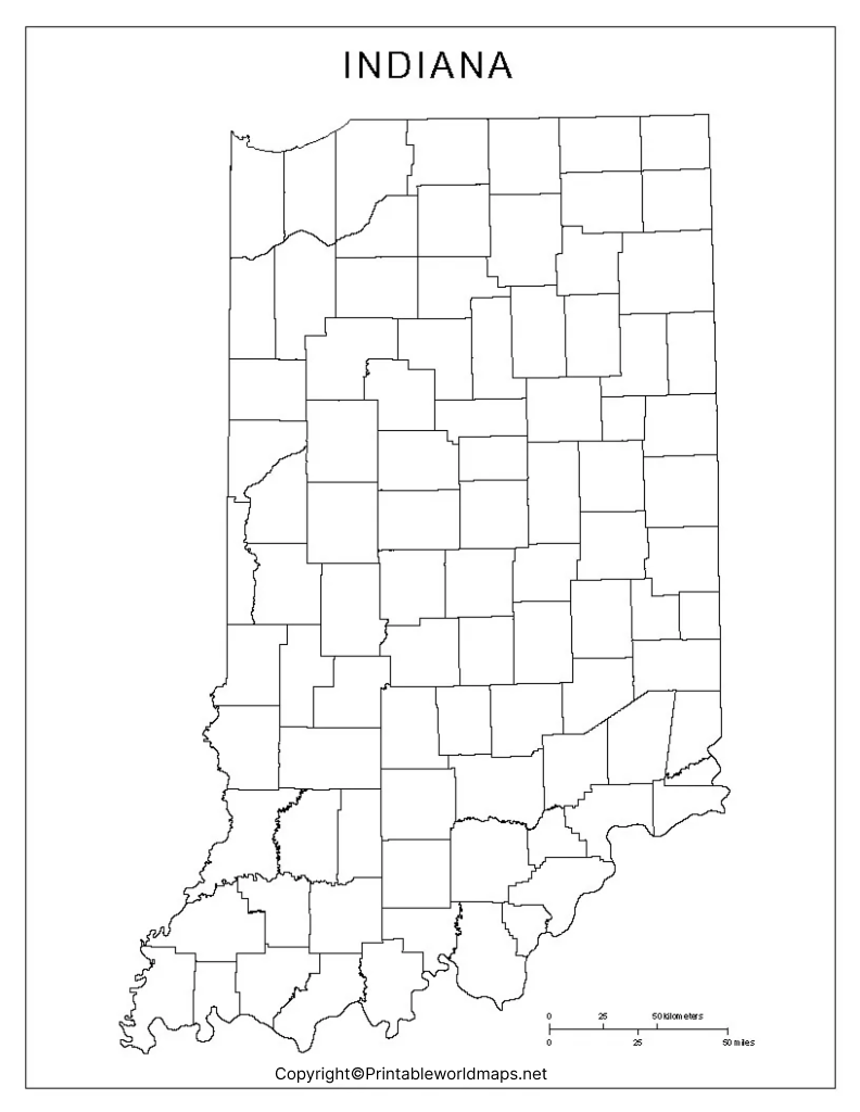 Printable Blank Map of Indiana – Outline, Transparent map 4 Blank Map of Indiana – Outline