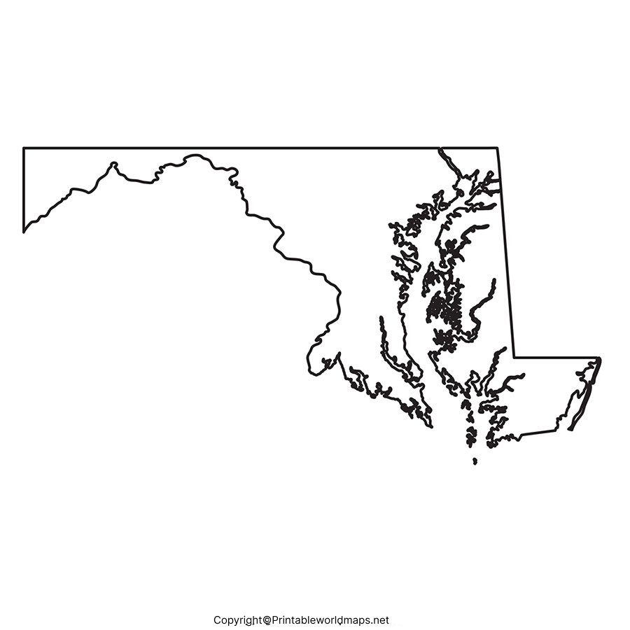 Printable Blank Map of Maryland – Outline, Transparent map 9 Blank Map of Maryland for Practice Worksheet