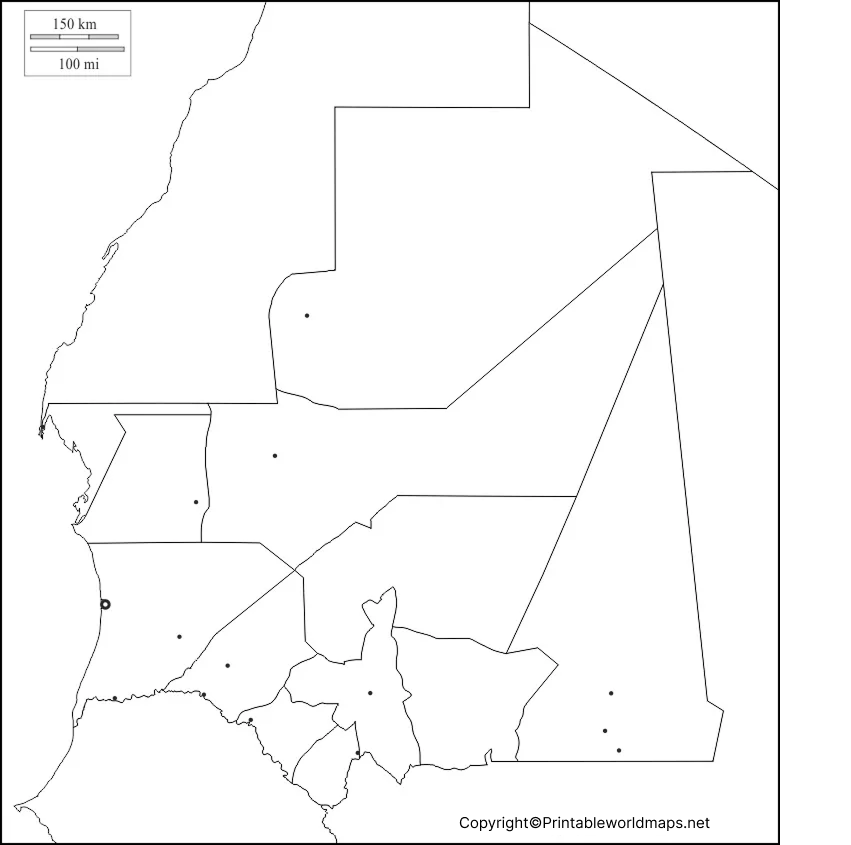 Printable Blank Map of Mauritania – Outline, Transparent Map 5 Blank Map of Mauritania for Practice Worksheet