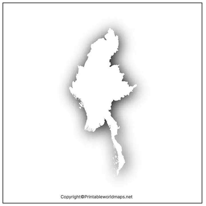 Printable Blank Map of Myanmar – Outline, Transparent map 5 Blank Map of Myanmar for Practice Worksheet