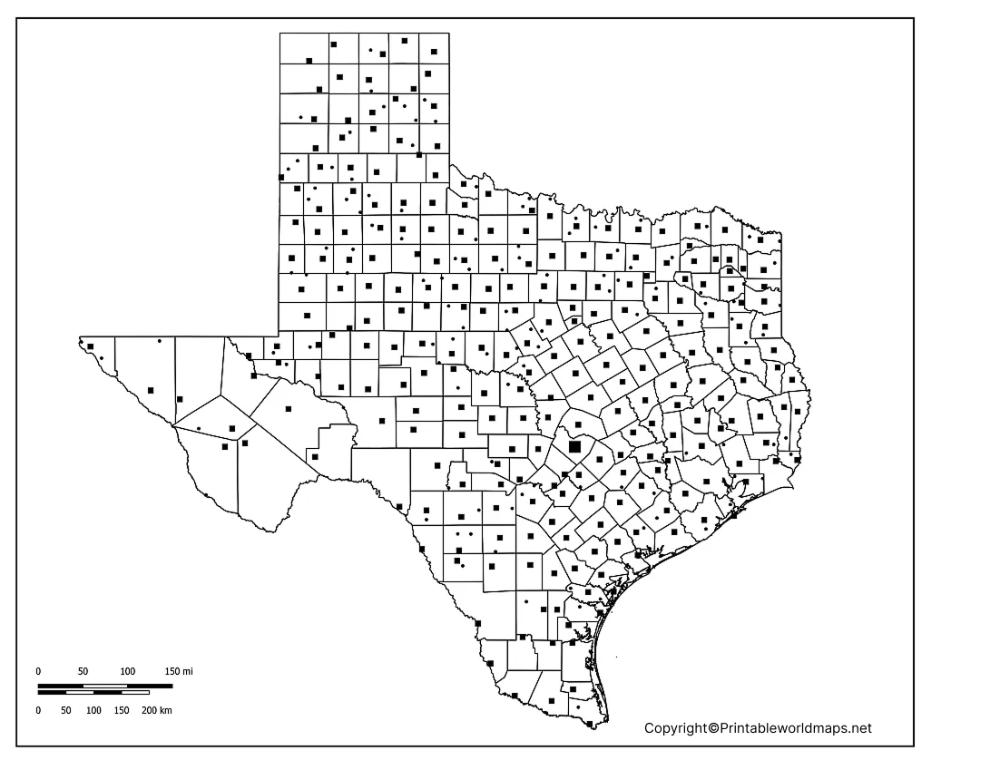 Blank Map of Texas With Cities
