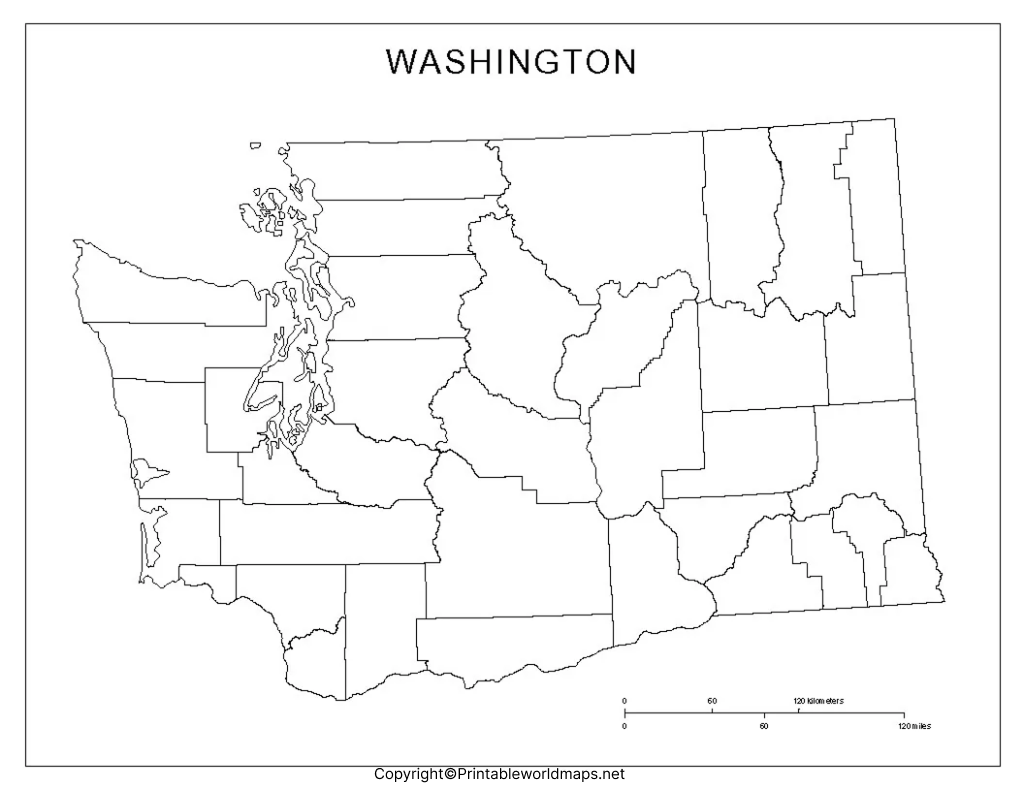 Printable Blank Map of Washington – Outline, Transparent map 2 Blank Map of Washington – Outline