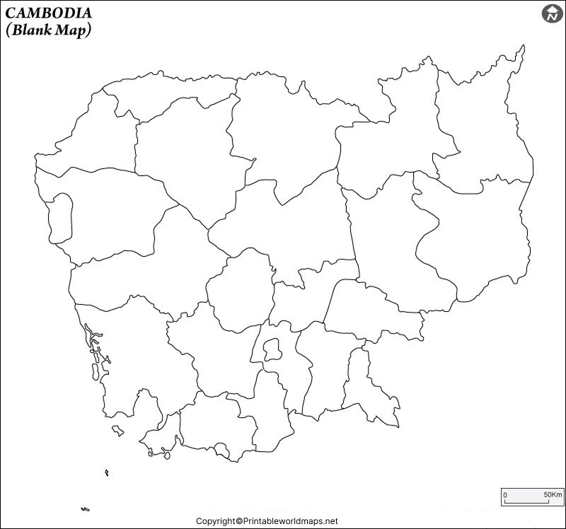 Printable Blank Map of Cambodia – Outline, Transparent map 1 Cambodia Blank Map Outline