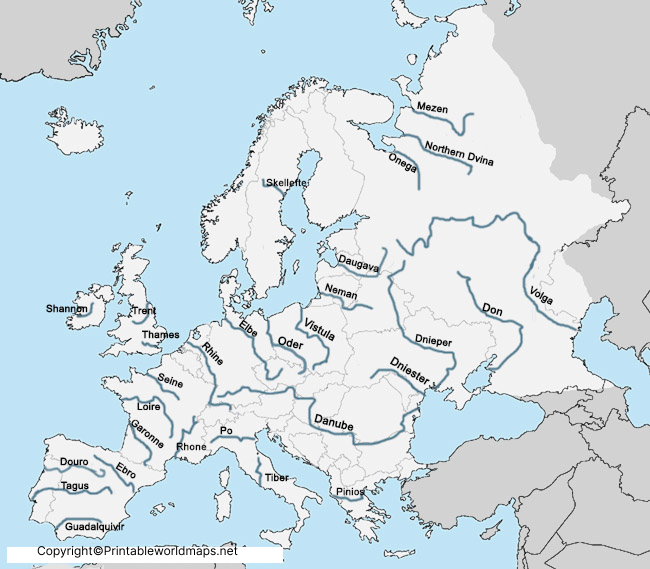 Printable Europe Rivers Map | Map of Europe Rivers 3 EUROPE rivers map