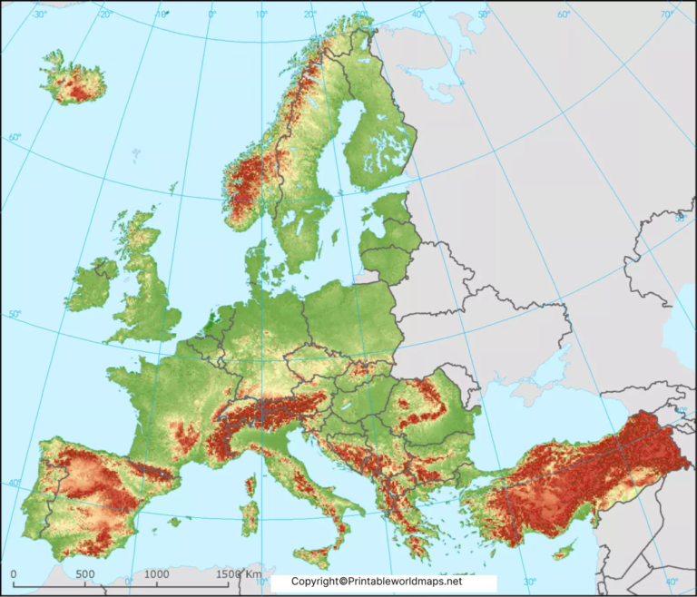 Printable Europe Mountains Map | Map of Europe Mountains - Printable ...