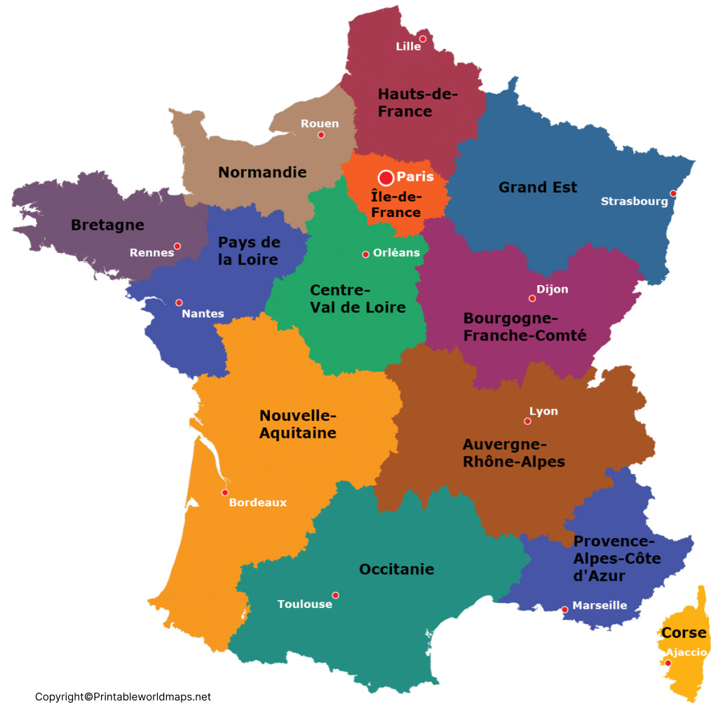 Map Of France With Regions France Map With Cities PDF Printable Map Of France With Regions France Map With Cities PDF Printable