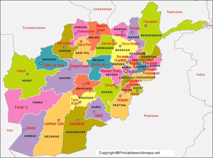 Labeled Map of Afghanistan with States, Capital & Cities 5 Labeled Afghanistan with Capital