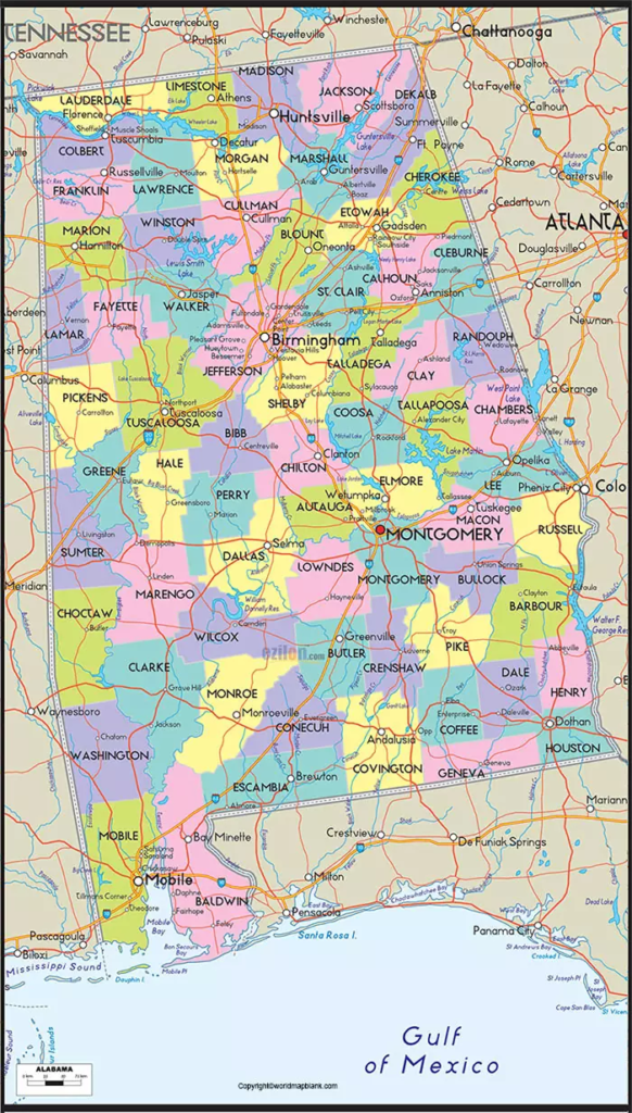 Labeled Map of Alabama with Capital & Cities 5 Labeled Alabama Map with Capital 2
