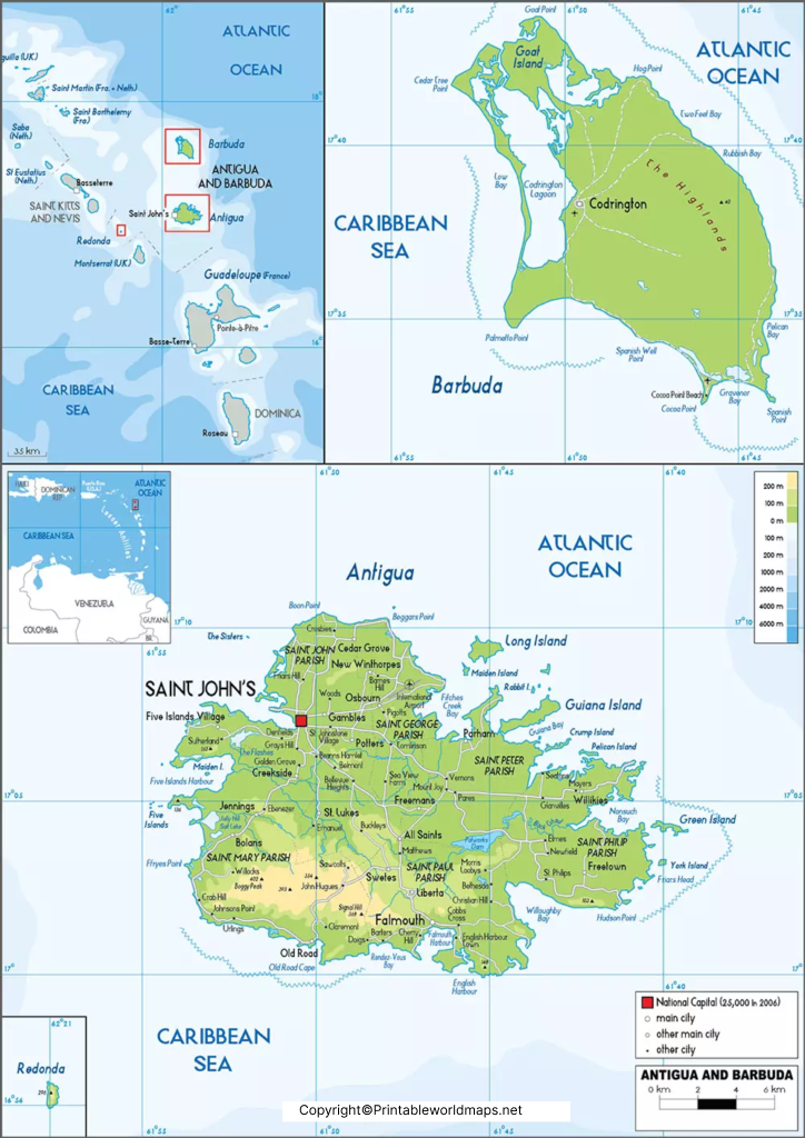 Labeled Map of Antigua and Barbuda with States, Capital & Cities 5 Labeled Antigua and Barbuda Map with Capital 1