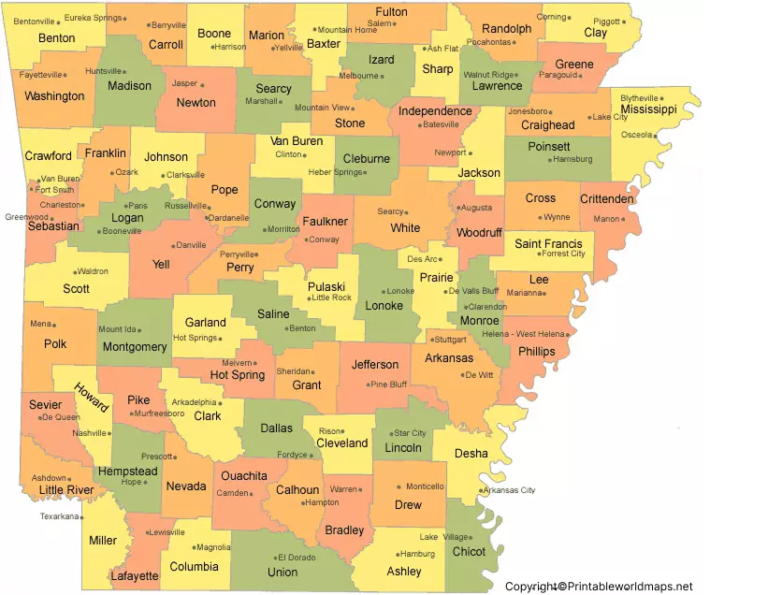 Labeled Arkansas Map with Capital