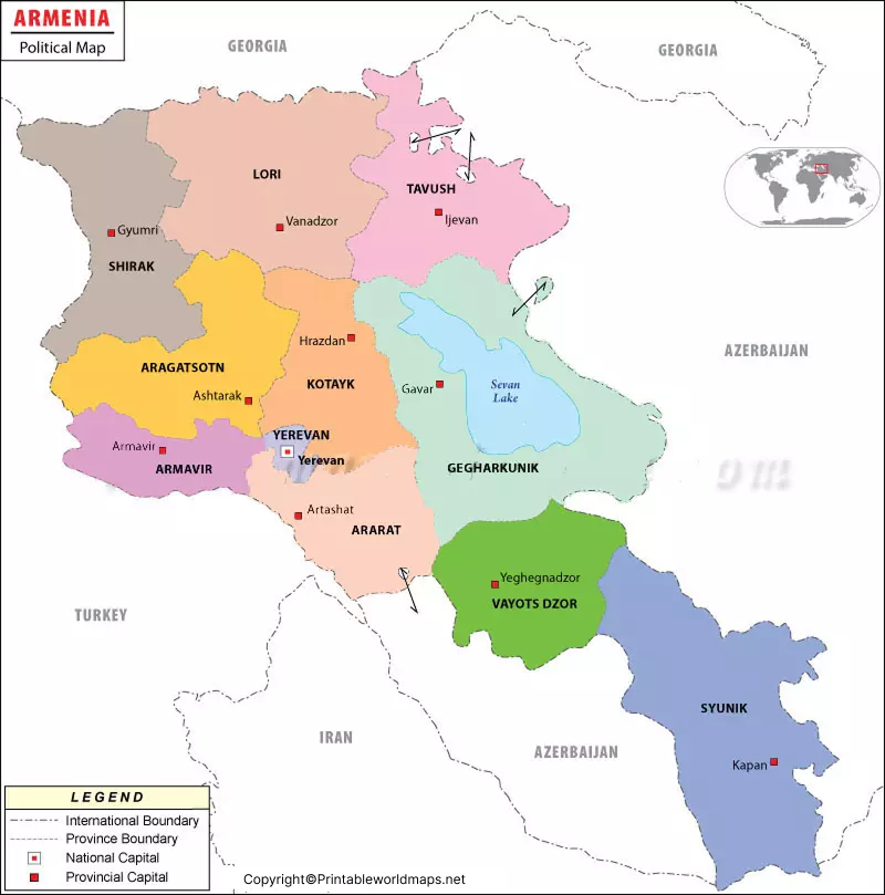 Labeled Map of Armenia with States, Capital & Cities 5 Labeled Armenia with Capital