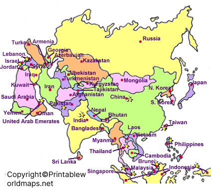 Labeled Map of Asia with Countries in PDF 3 Labeled Asia Map with Countries