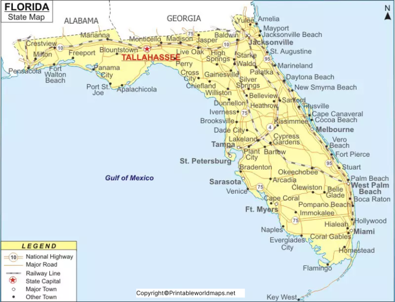 Labeled Florida Map with Capital