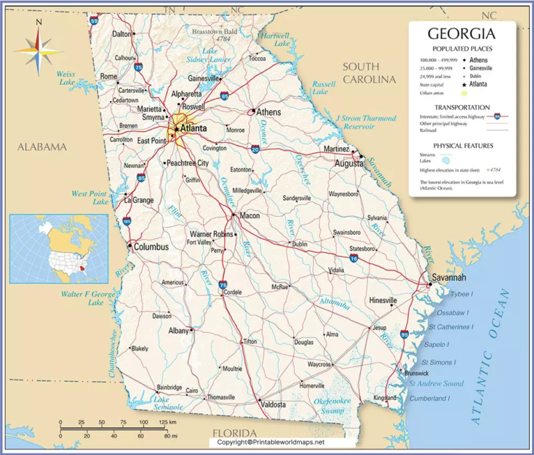 Labeled Georgia Map with Capital
