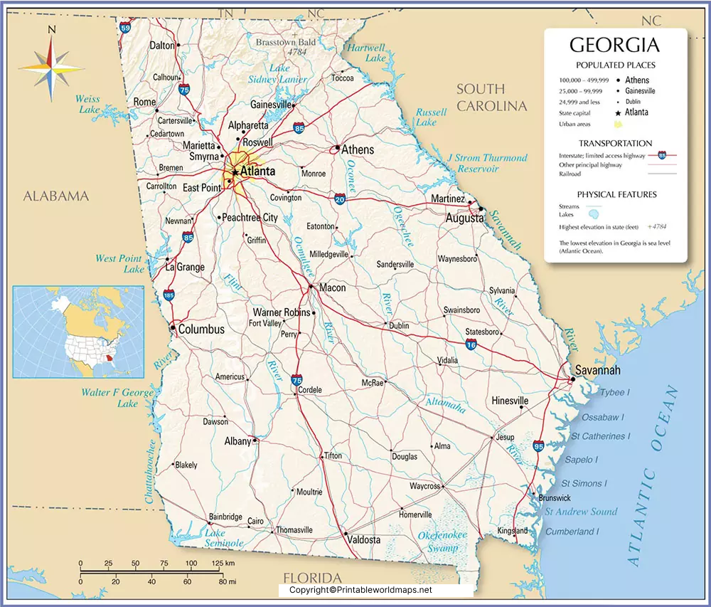 Labeled Map of Georgia with Capital & Cities 5 Labeled Georgia Map with Capital