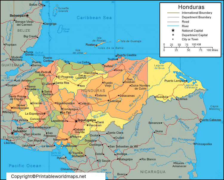 Labeled Map of Honduras with States, Cities & Capital 9 Labeled Honduras Map with Capital