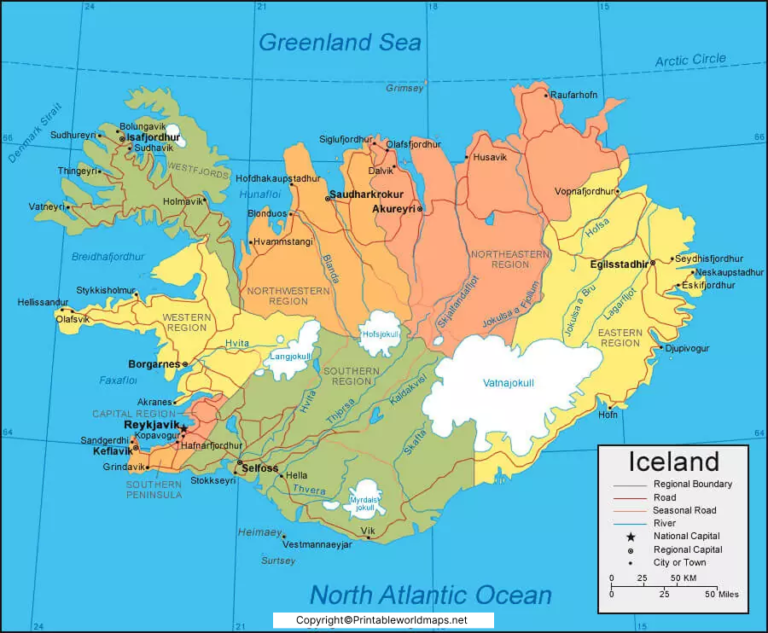Labeled Iceland Map with Capital
