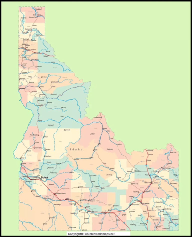 Labeled Idaho Map with Capital