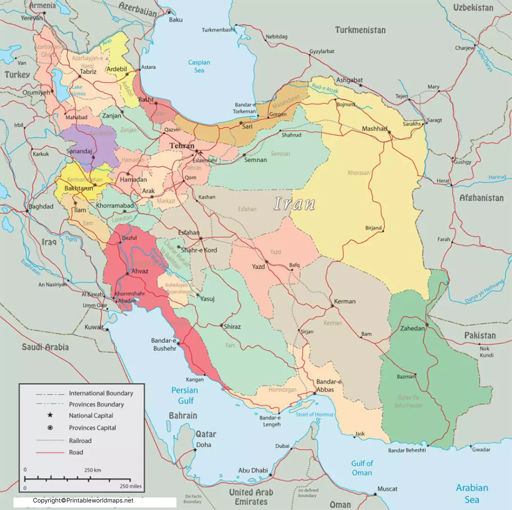 Labeled Map of Iran with States, Capital & Cities 5 Labeled Iran Map with Capital