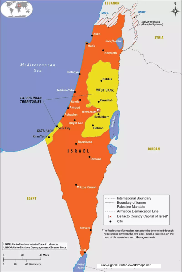Labeled Israel Map with Capital