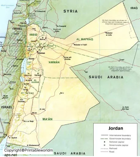 Labeled Map of Jordan with States, Capital & Cities 5 Labeled Jordan with Capital