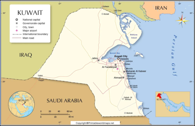 Labeled Kuwait Map with Capital