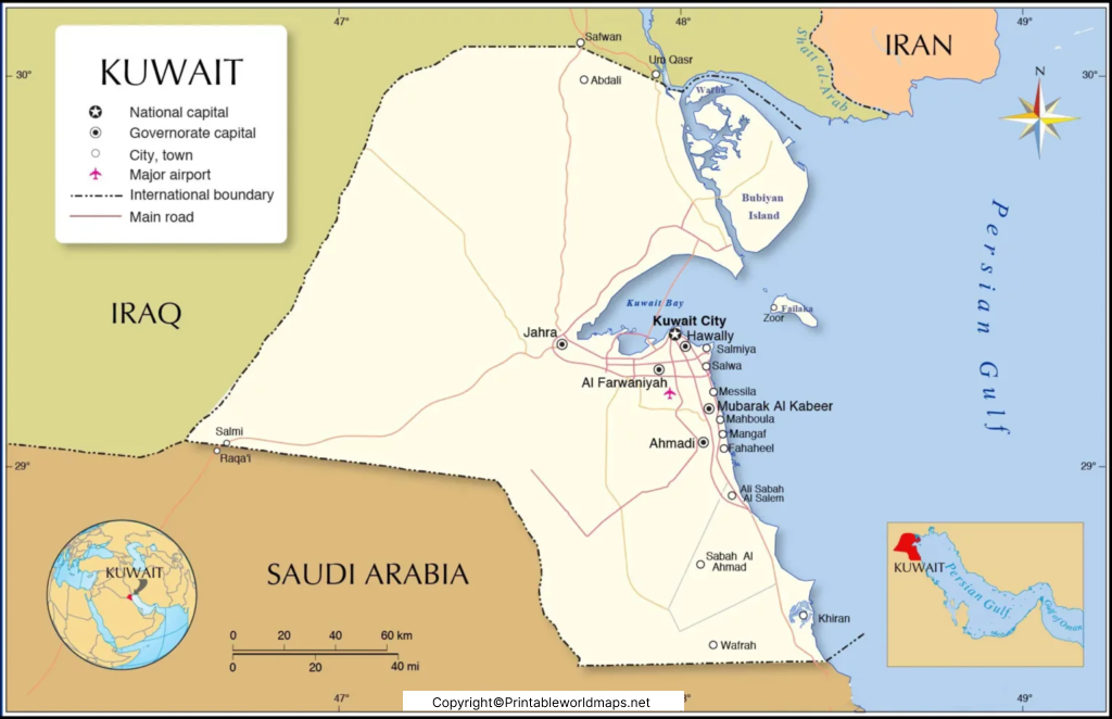 Labeled Map of Kuwait with States, Capital & Cities 5 Labeled Kuwait Map with Capital