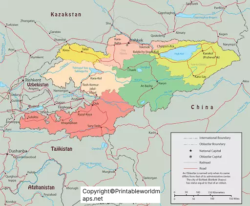 Labeled Map of Kyrgyzstan with States, Capital & Cities 5 Labeled Kyrgyzstan Map with Capital
