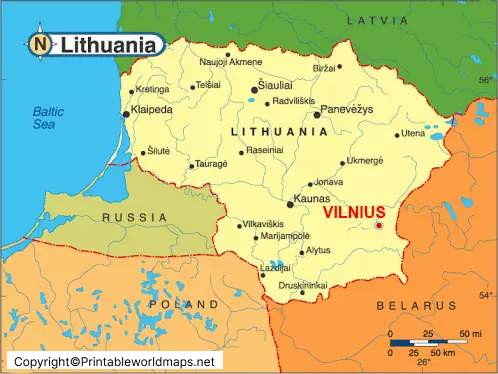 Labeled Lithuania Map with Capital