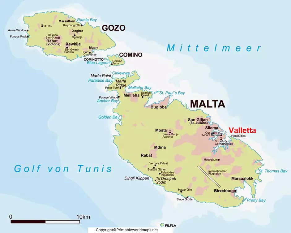 Labeled Map of Malta with States, Capital & Cities 5 Labeled Malta Map with Capital
