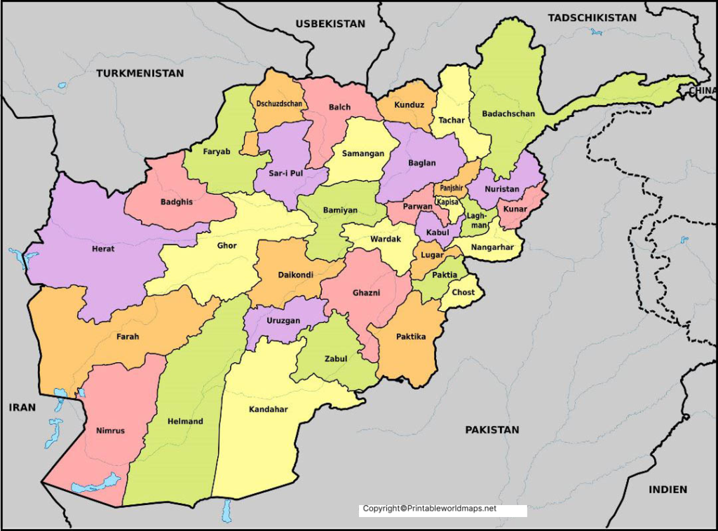 Labeled Map of Afghanistan with States, Capital & Cities 3 Labeled Map of Afghanistan with States
