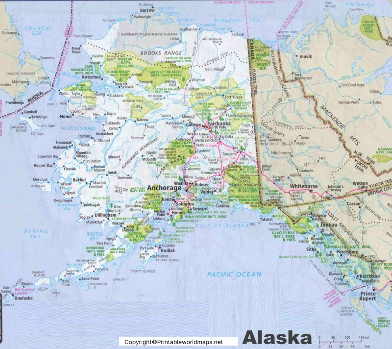 Labeled Map of Alaska with States, Capital & Cities 2 Labeled Map of Alaska