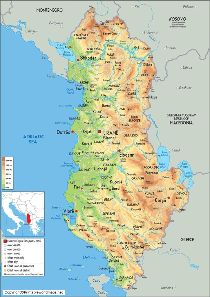Labeled Map of Albania with States, Capital & Cities 2 Labeled Map of Albania 724x1024 1