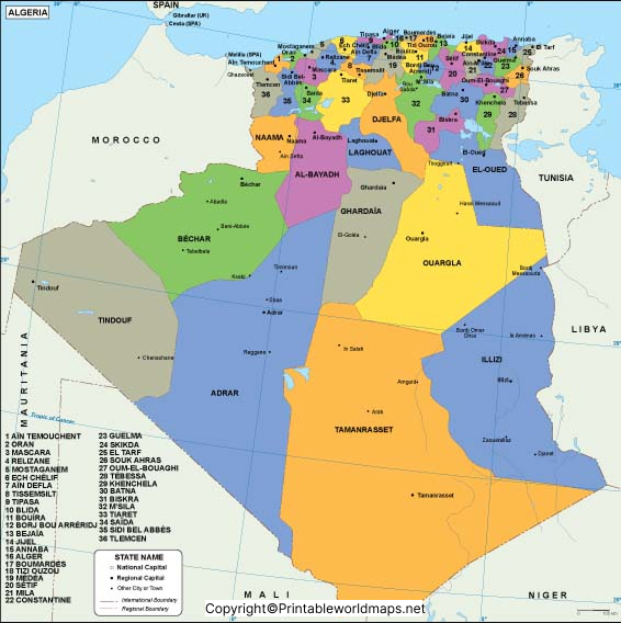 Labeled Map of Algeria with States, Capital & Cities 4 Labeled Map of Algeria with Cities