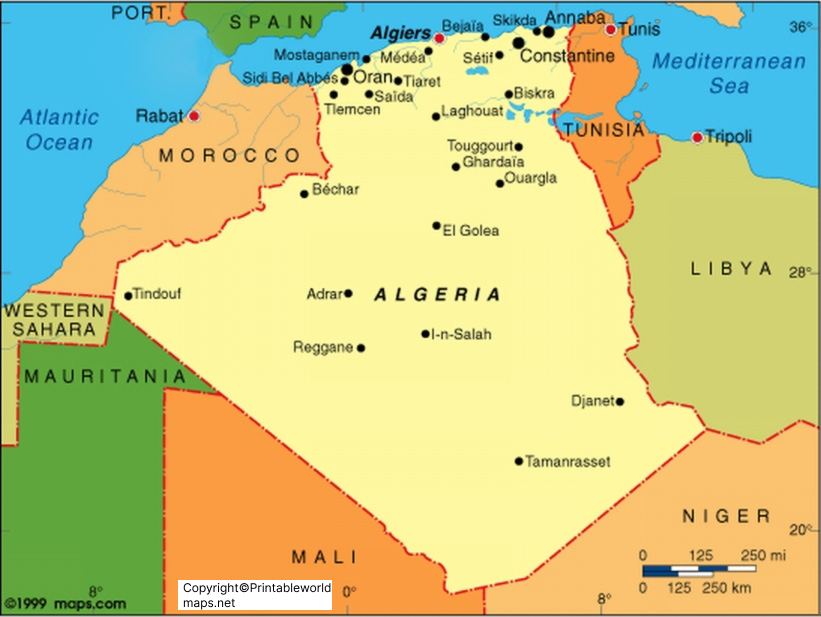 Labeled Map of Algeria with States, Capital & Cities 3 Labeled Map of Algeria with States