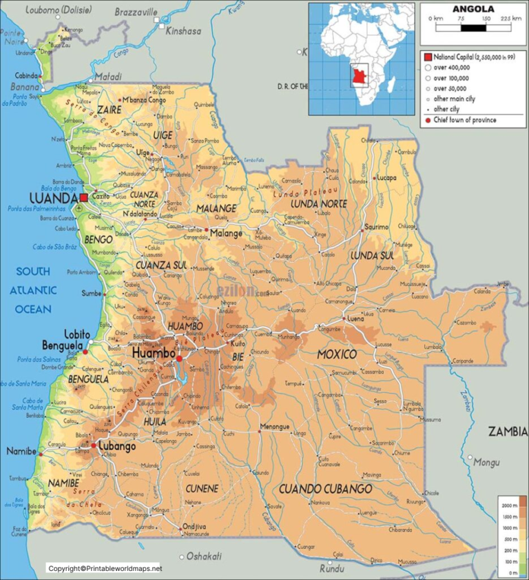 Labeled Map of Angola with Cities