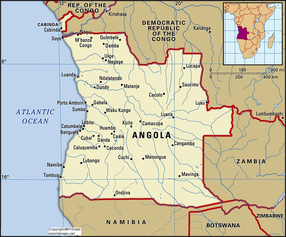 Labeled Map of Angola with States, Capital & Cities 3 Labeled Map of Angola with States